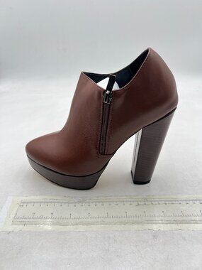 XYD Brown Chunky High Heel Platform Ankle Boots Pointy Toe Side Zipper Bootie